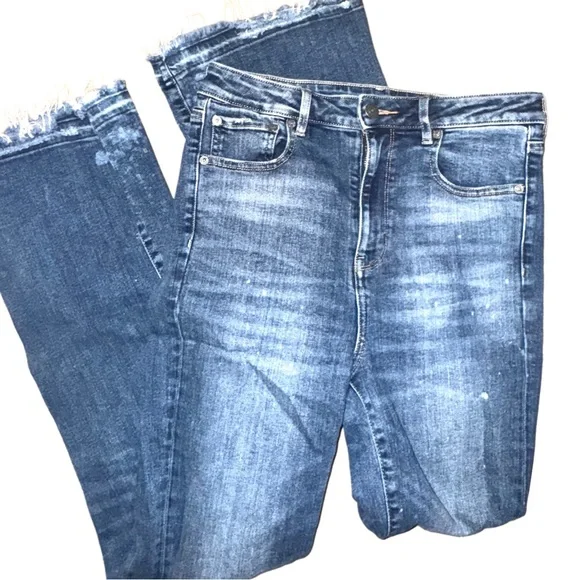 AEO High Rise Super Stretch & Flare Splattered Distressed Jeans - Picture 10 of 14